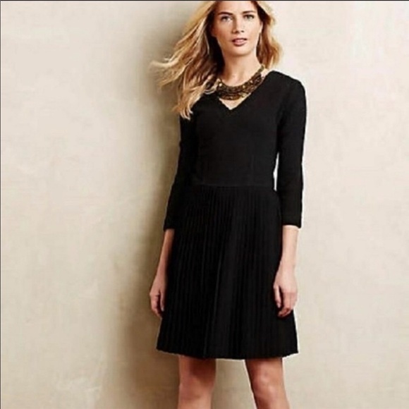 NWT Anthro/ Ganni Black Pleated CrossKnit Dress - Picture 2 of 7